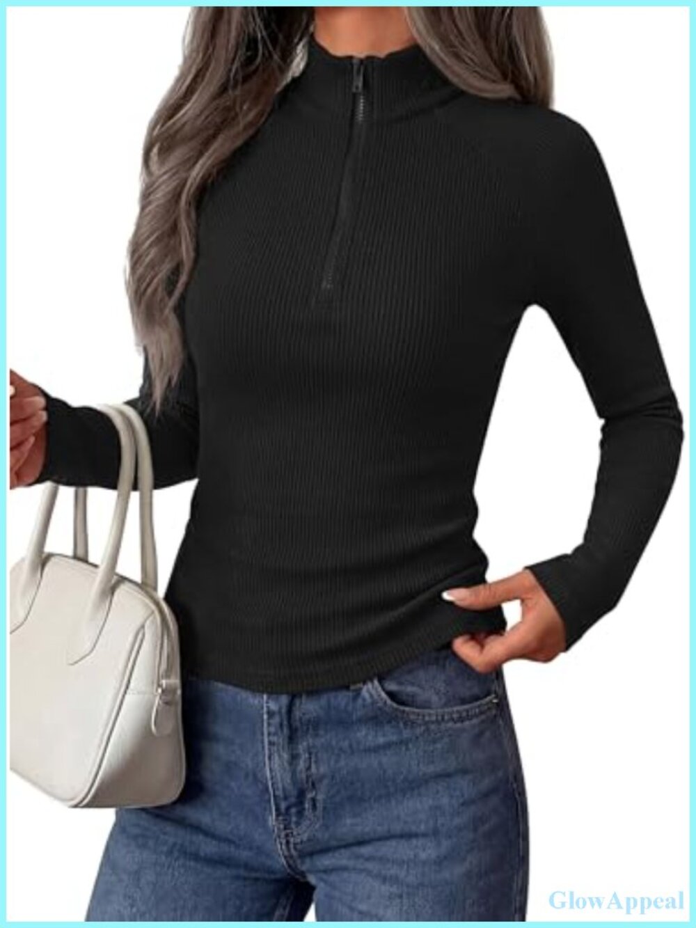 Women's Quarter Zip Ribbed Long Sleeve Pullover Top Collared Casual Fall